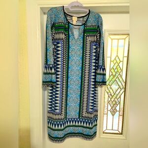 Chico's Stylish Blue and Green Border Tile-Print Dress Chico 2